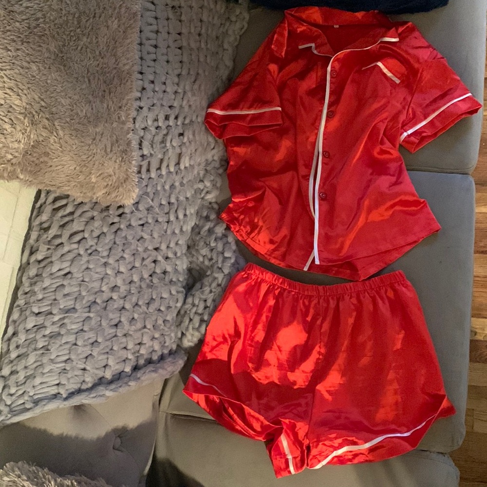 Red silk pajamas